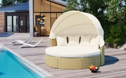 Walker Edison | Outdoor Round Modular Sunbed Sofa Set
