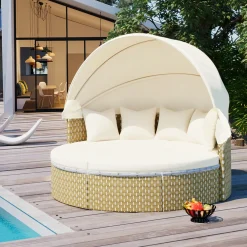 Walker Edison | Outdoor Round Modular Sunbed Sofa Set
