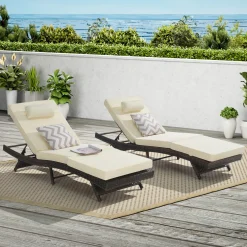 Walker Edison | Outdoor Wicker Long Reclining Chair Set of 2