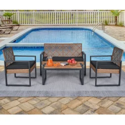 Walker Edison | Outdoor Wicker 4-Piece Patio Furniture Set