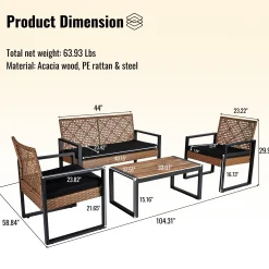 Walker Edison | Outdoor Wicker 4-Piece Patio Furniture Set