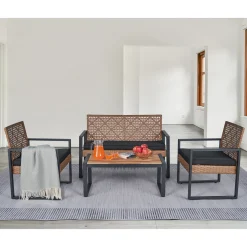 Walker Edison | Outdoor Wicker 4-Piece Patio Furniture Set