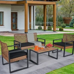 Walker Edison | Outdoor Wicker 4-Piece Patio Furniture Set