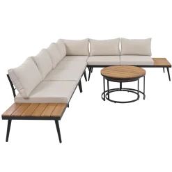 Walker Edison | 6-Piece Outdoor Sectional Sofa Set with Nesting Coffee Tables Beige