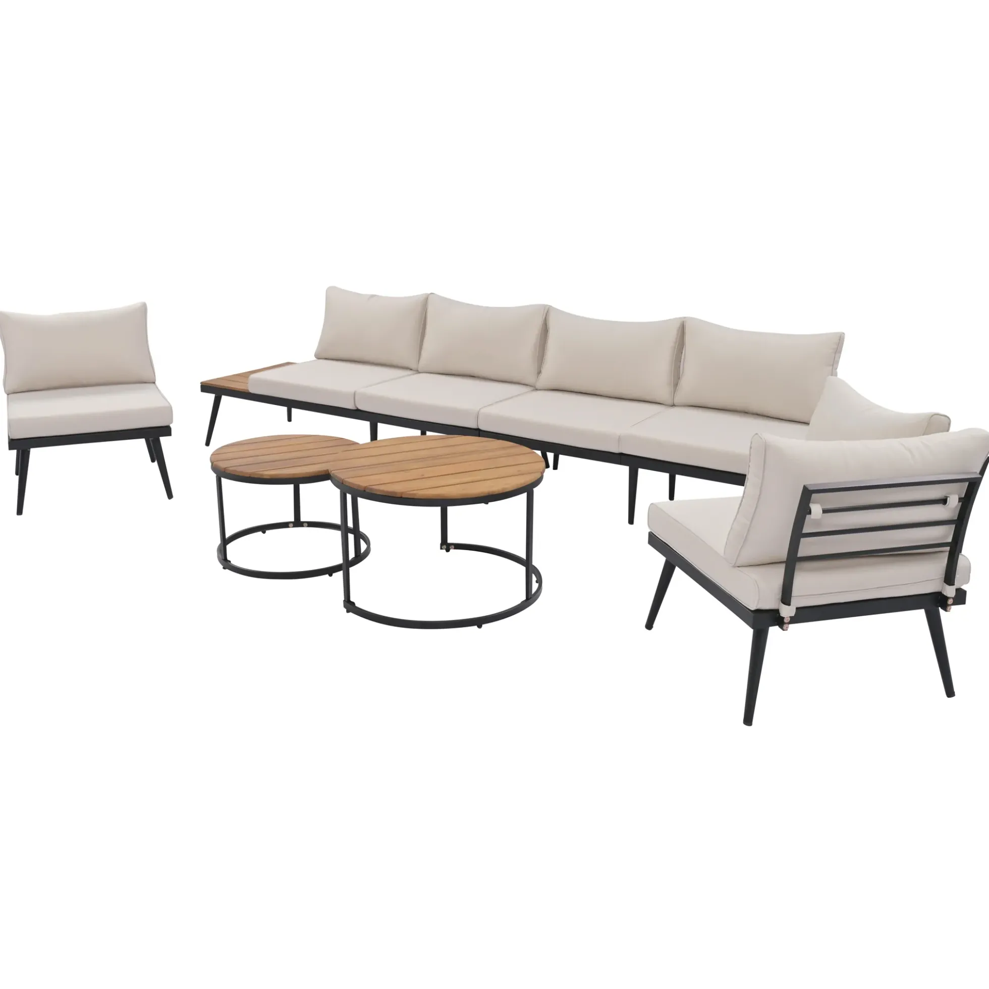 Walker Edison | 6-Piece Outdoor Sectional Sofa Set with Nesting Coffee Tables Beige