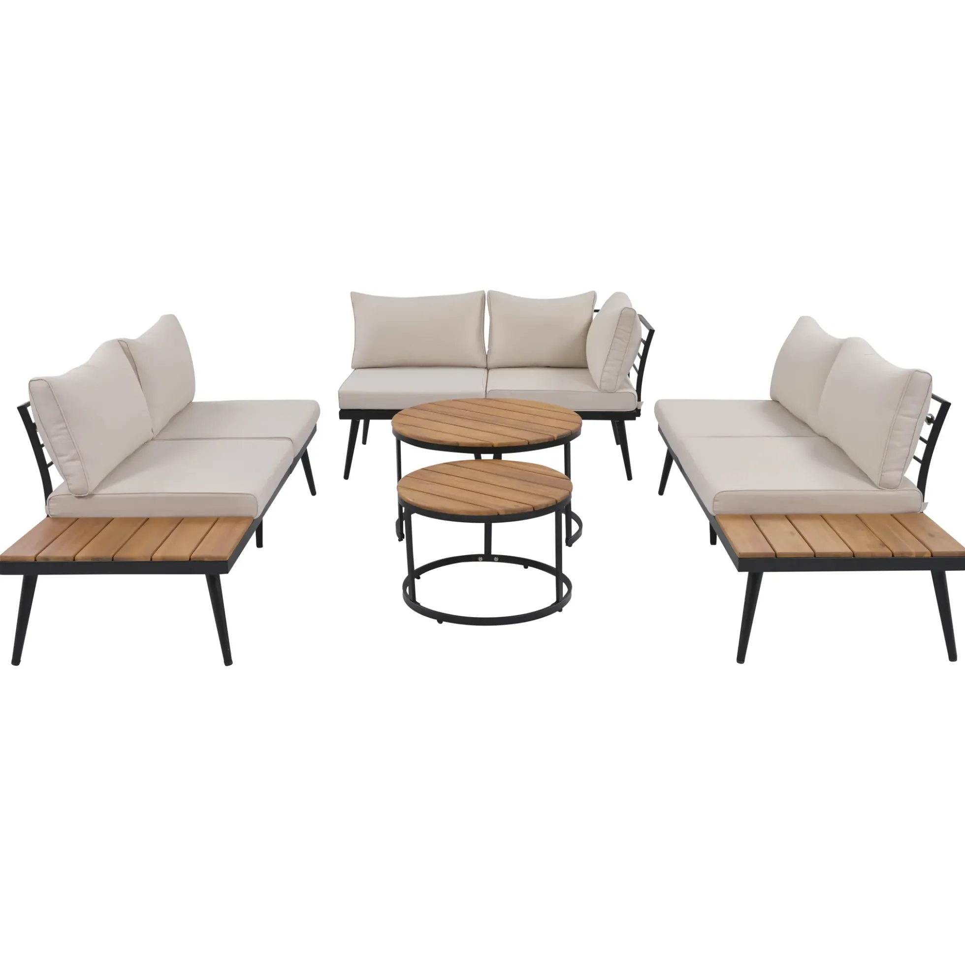 Walker Edison | 6-Piece Outdoor Sectional Sofa Set with Nesting Coffee Tables Beige