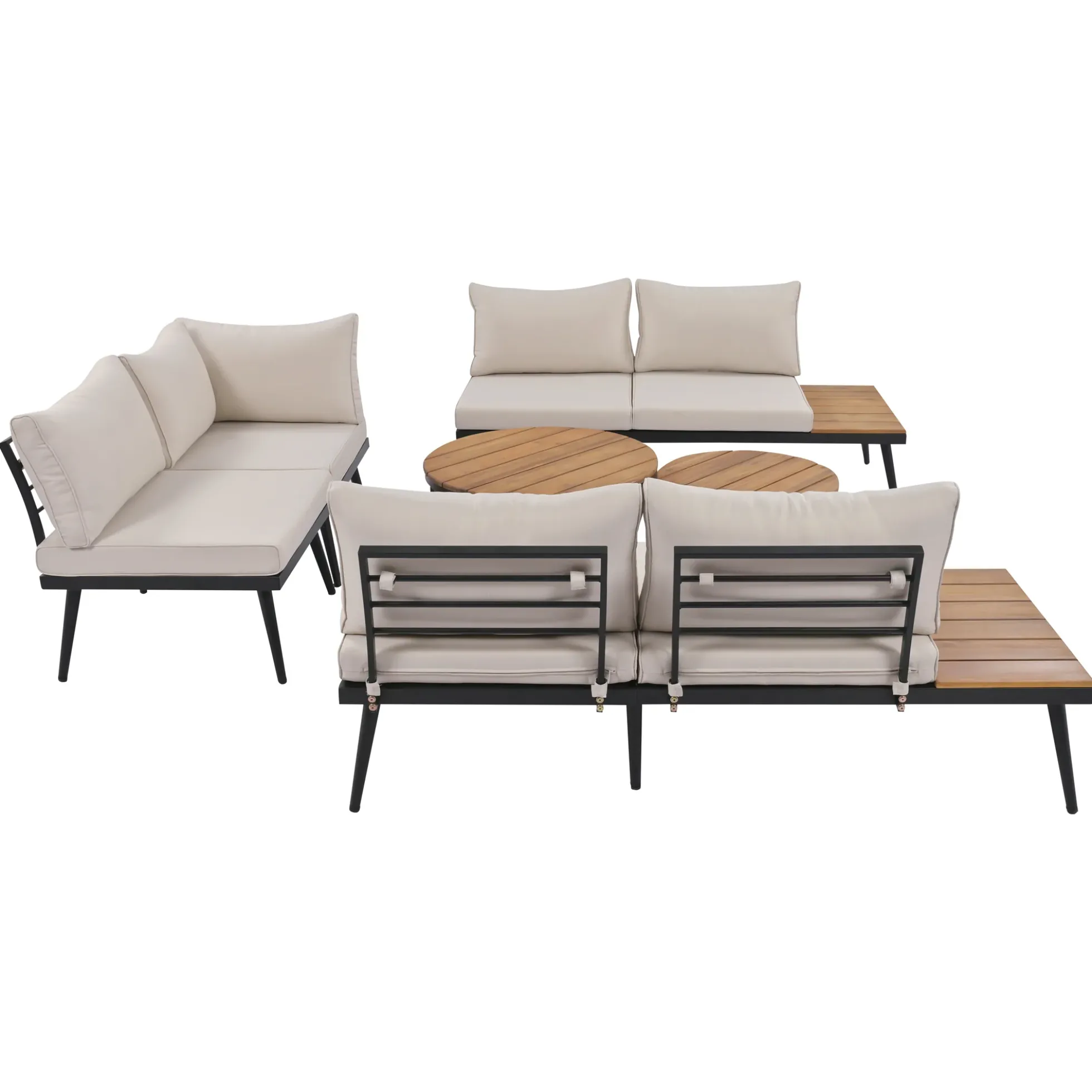 Walker Edison | 6-Piece Outdoor Sectional Sofa Set with Nesting Coffee Tables Beige