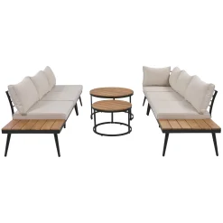Walker Edison | 6-Piece Outdoor Sectional Sofa Set with Nesting Coffee Tables Beige