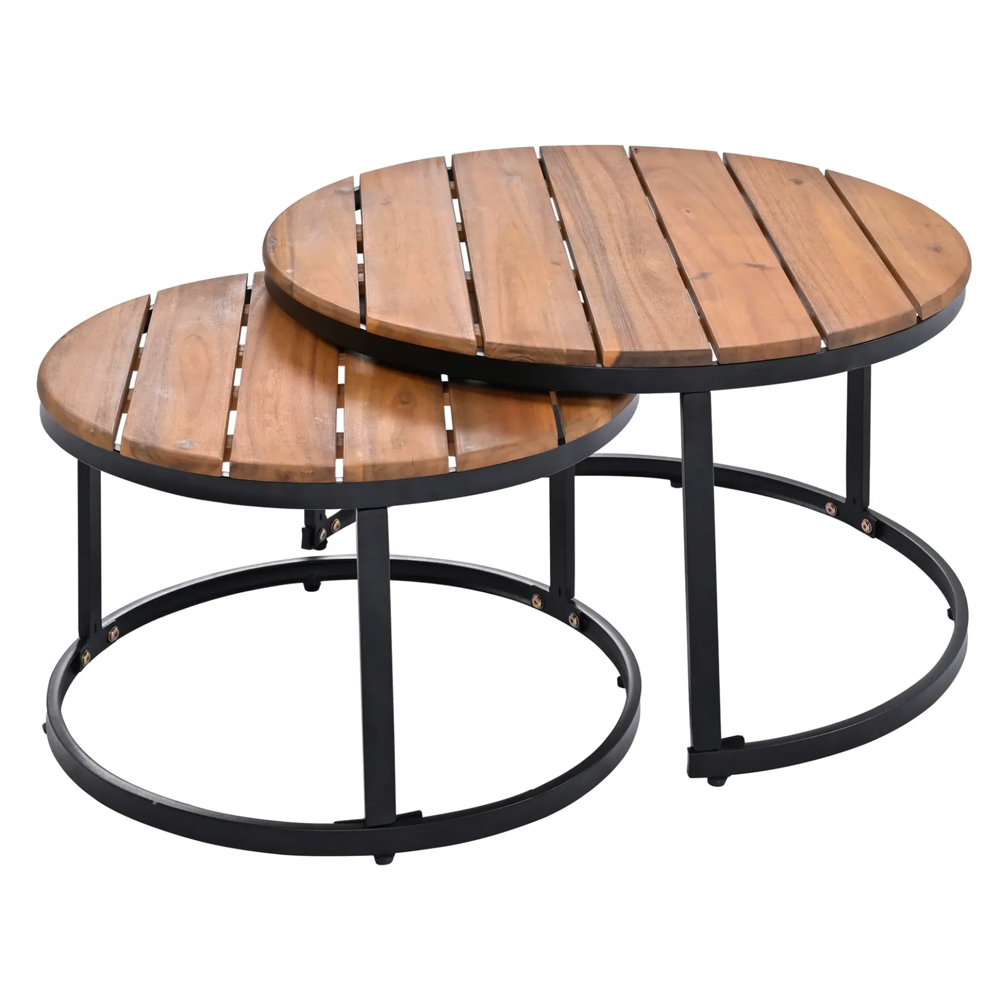 Walker Edison | 6-Piece Outdoor Sectional Sofa Set with Nesting Coffee Tables Beige