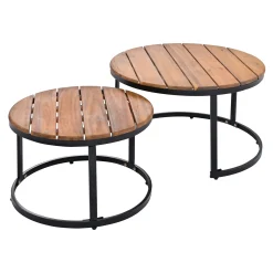 Walker Edison | 6-Piece Outdoor Sectional Sofa Set with Nesting Coffee Tables Beige