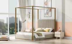 Walker Edison | Queen Size Upholstery Canopy Platform Bed
