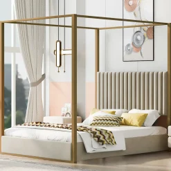 Walker Edison | Queen Size Upholstery Canopy Platform Bed