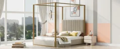 Walker Edison | Queen Size Upholstery Canopy Platform Bed