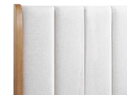 Walker Edison | Queen Upholstered Headboard with Rich Natural Wood Finish Platform