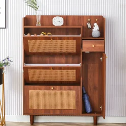 Walker Edison | Rattan Modern Minimalist Entryway Storage Cabinet