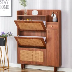 Walker Edison | Rattan Modern Minimalist Entryway Storage Cabinet