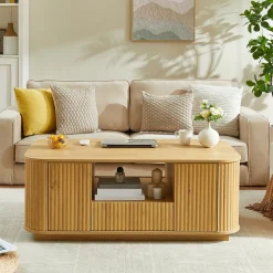 Walker Edison | Reeded Modern Curve Design Storage Coffee Table