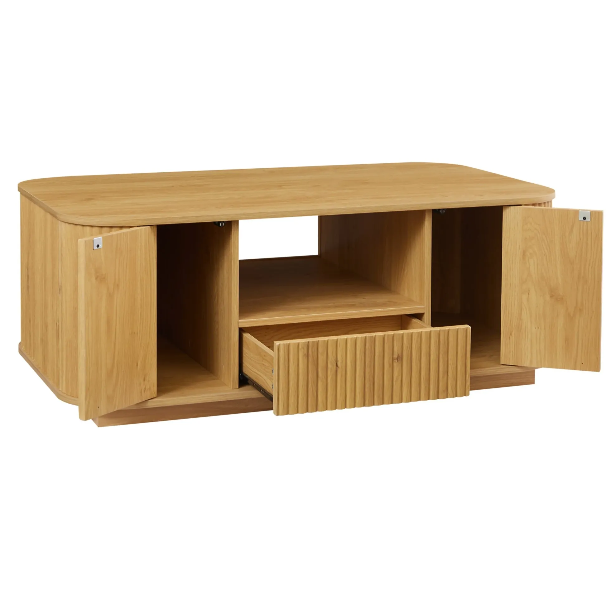 Walker Edison | Reeded Modern Curve Design Storage Coffee Table