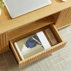 Walker Edison | Reeded Modern Curve Design Storage Coffee Table