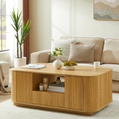 Walker Edison | Reeded Modern Curve Design Storage Coffee Table