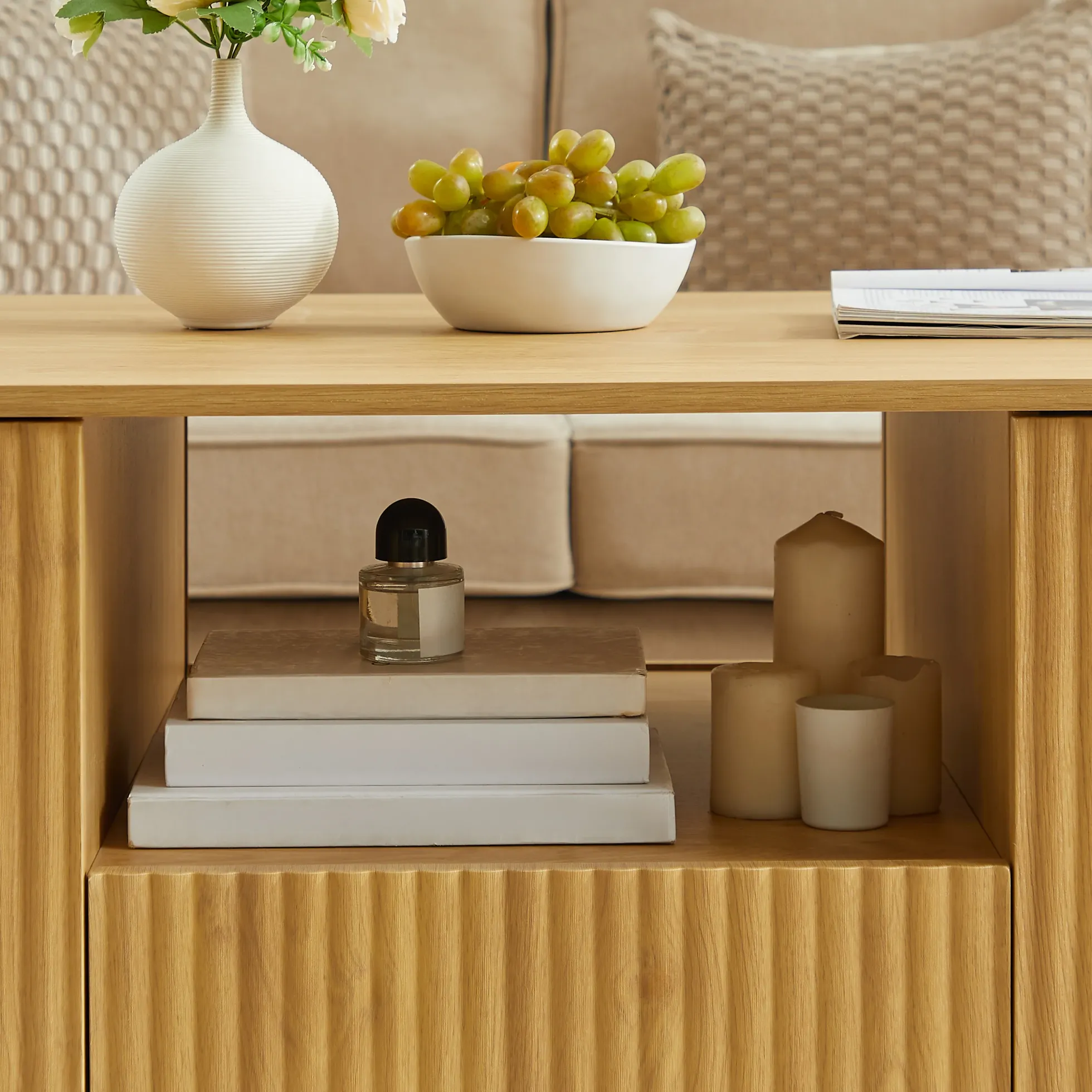 Walker Edison | Reeded Modern Curve Design Storage Coffee Table