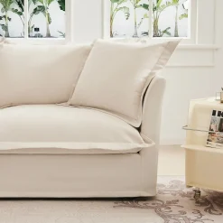 Walker Edison | Removable Slipcovered Accent Chair with Ottoman