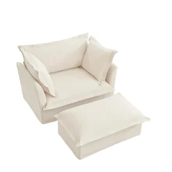 Walker Edison | Removable Slipcovered Accent Chair with Ottoman