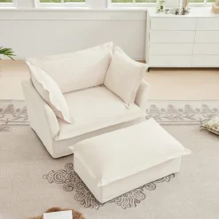 Walker Edison | Removable Slipcovered Accent Chair with Ottoman