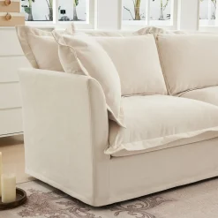 Walker Edison | Removable Slipcovered Accent Chair with Ottoman