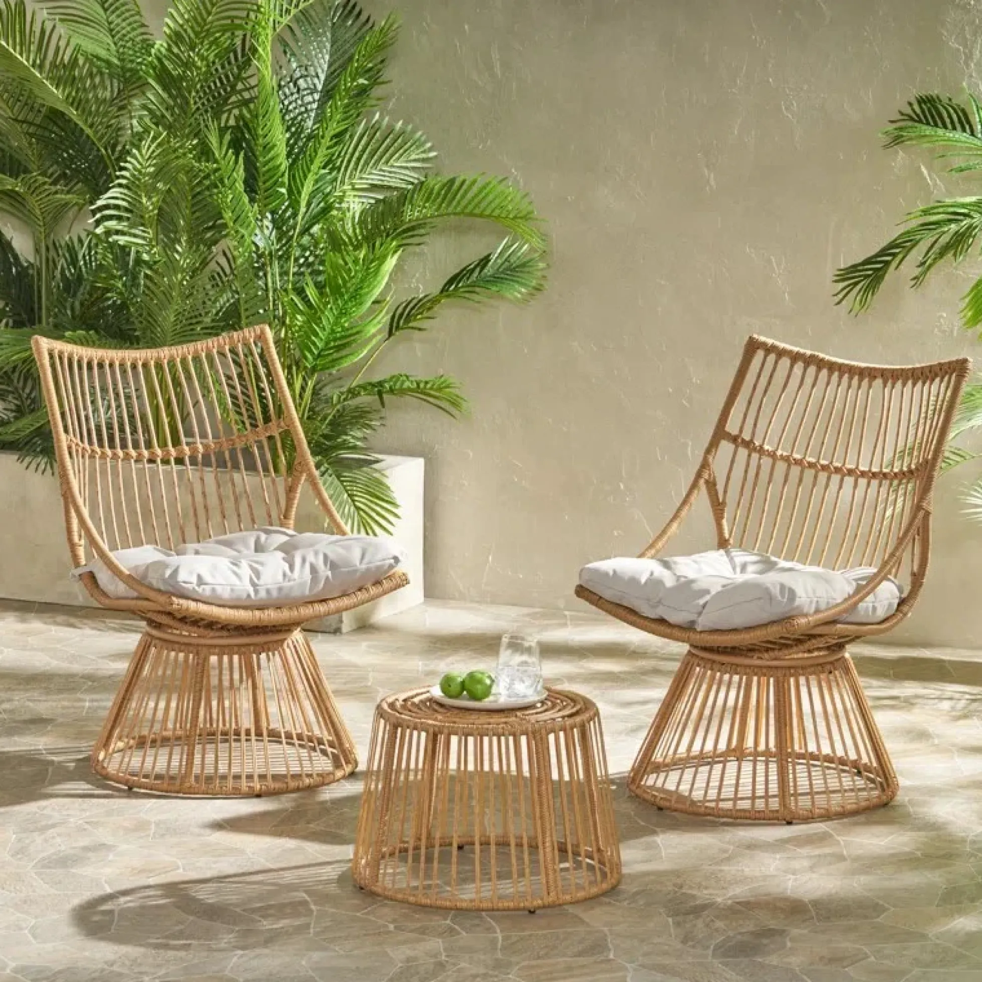 Walker Edison | Retro Wicker Outdoor Chat Set