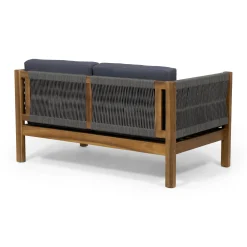 Walker Edison | Rope Design Outdoor Teak Loveseat Set
