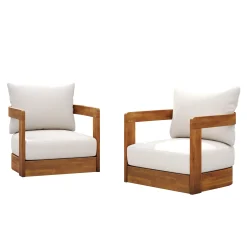 Walker Edison | Set of 2 Premium Acacia Wood Curve Design Outdoor Club Chairs