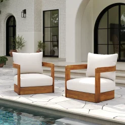 Walker Edison | Set of 2 Premium Acacia Wood Curve Design Outdoor Club Chairs