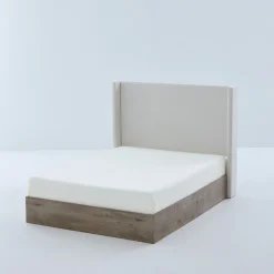 Walker Edison | Shelton 54' Queen Upholstered Wingback Bed and Wood Base