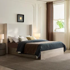 Walker Edison | Shelton 54' Queen Upholstered Wingback Bed and Wood Base