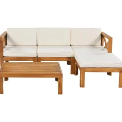 Walker Edison | Sleek Modular Wood Outdoor Patio 5-Piece Sectional Sofa Set