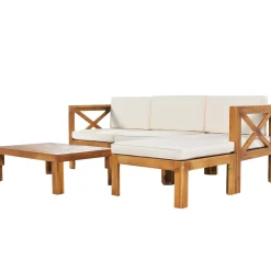 Walker Edison | Sleek Modular Wood Outdoor Patio 5-Piece Sectional Sofa Set