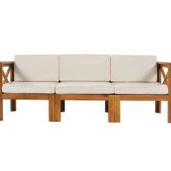 Walker Edison | Sleek Modular Wood Outdoor Patio 5-Piece Sectional Sofa Set
