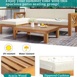Walker Edison | Sleek Modular Wood Outdoor Patio 5-Piece Sectional Sofa Set