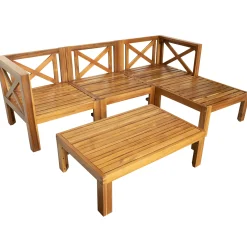 Walker Edison | Sleek Modular Wood Outdoor Patio 5-Piece Sectional Sofa Set