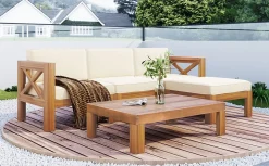 Walker Edison | Sleek Modular Wood Outdoor Patio 5-Piece Sectional Sofa Set