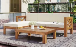 Walker Edison | Sleek Modular Wood Outdoor Patio 5-Piece Sectional Sofa Set