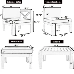 Walker Edison | Sleek Modular Wood Outdoor Patio 5-Piece Sectional Sofa Set