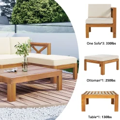Walker Edison | Sleek Modular Wood Outdoor Patio 5-Piece Sectional Sofa Set