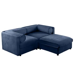Walker Edison | Stylish Blue Chenille Loveseat Sofa with Ottoman Storage Seat