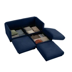 Walker Edison | Stylish Blue Chenille Loveseat Sofa with Ottoman Storage Seat