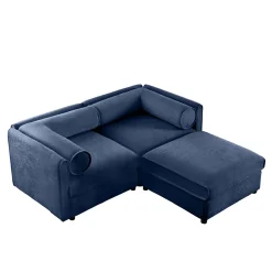 Walker Edison | Stylish Blue Chenille Loveseat Sofa with Ottoman Storage Seat