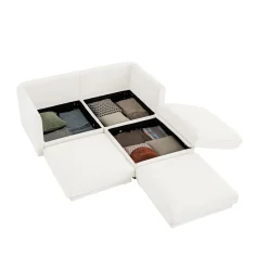 Walker Edison | Stylish Modern Chenille Loveseat Sofa with Ottoman Storage
