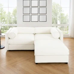 Walker Edison | Stylish Modern Chenille Loveseat Sofa with Ottoman Storage