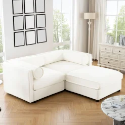 Walker Edison | Stylish Modern Chenille Loveseat Sofa with Ottoman Storage